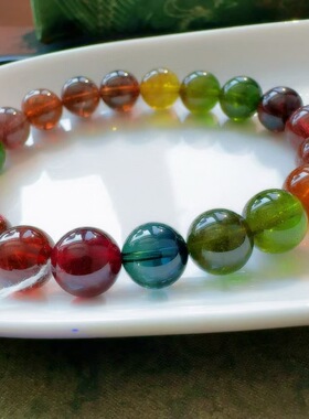 魅晶天然水晶晶体通透老矿色浓艳橙色调彩虹碧玺手链