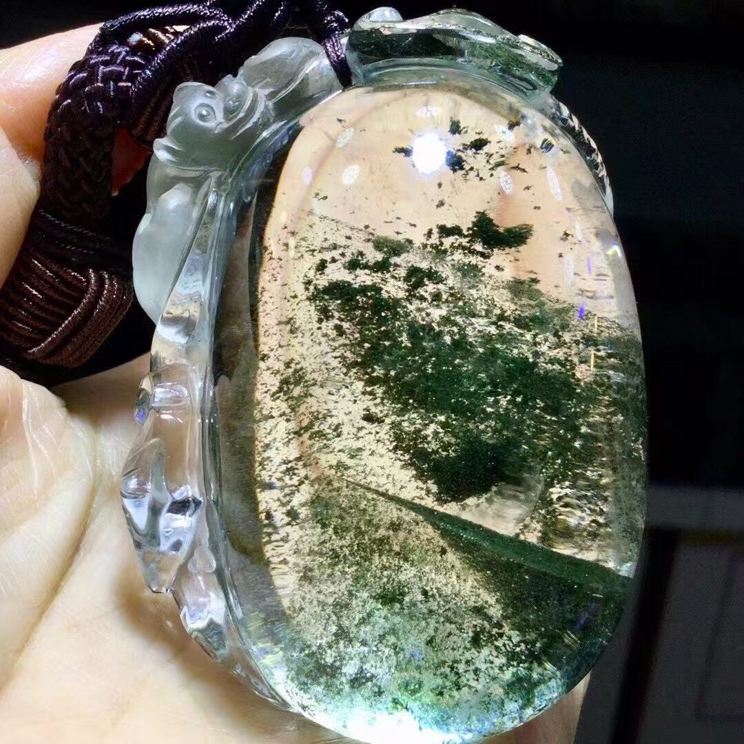 魅晶天然水晶晶体通透绿幽灵千层银山吊坠