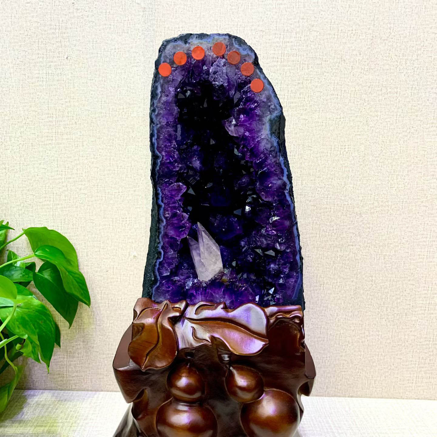 魅晶天然水晶晶体通透巴西紫晶洞 方解石共生