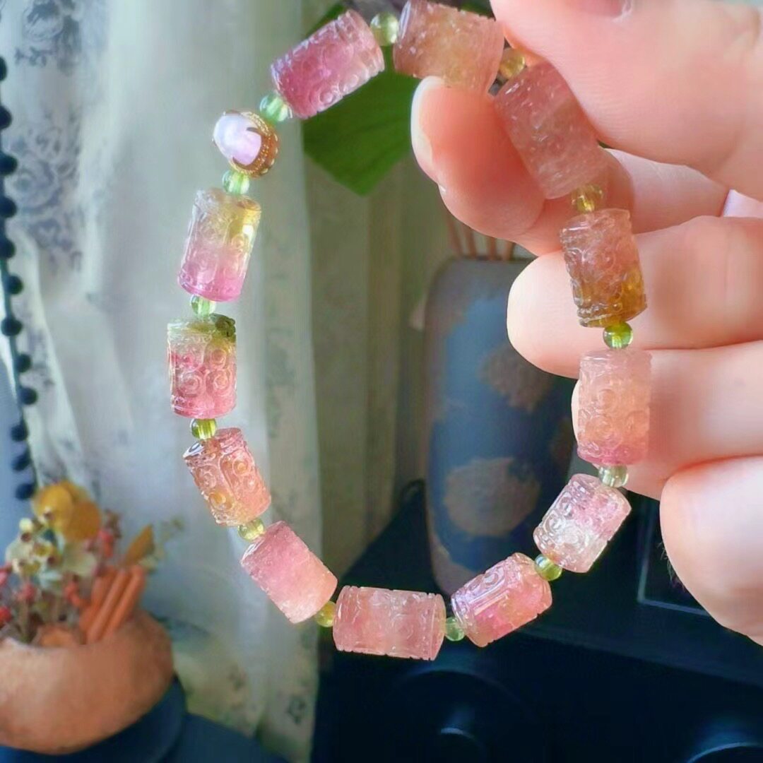 魅晶天然水晶晶体通透甜橙西瓜碧玺手链