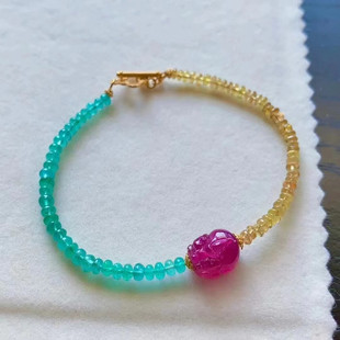 魅晶天然水晶晶体通透祖母绿金丝雀手链