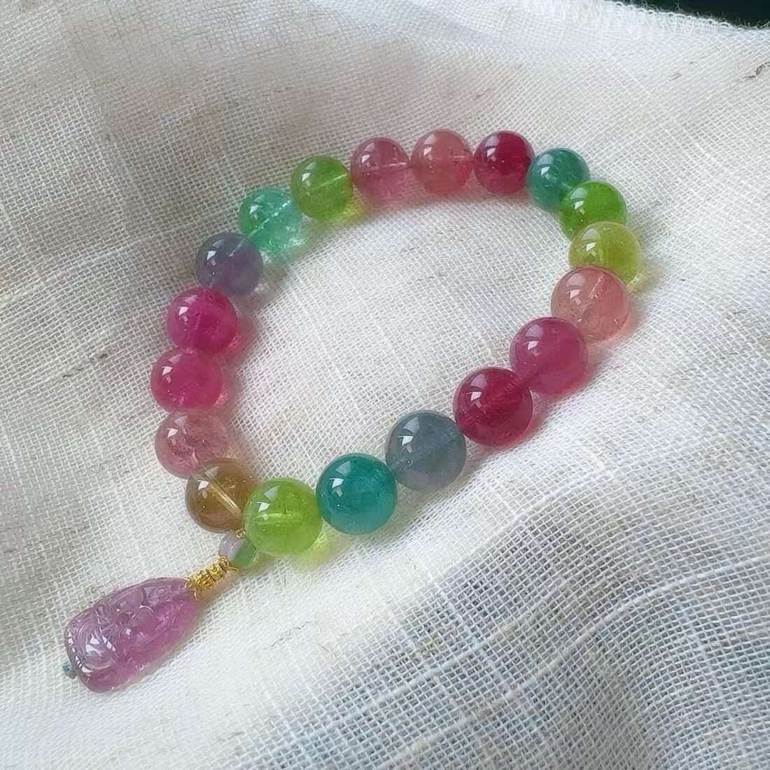 魅晶天然水ing晶体通透明色彩虹碧玺手链