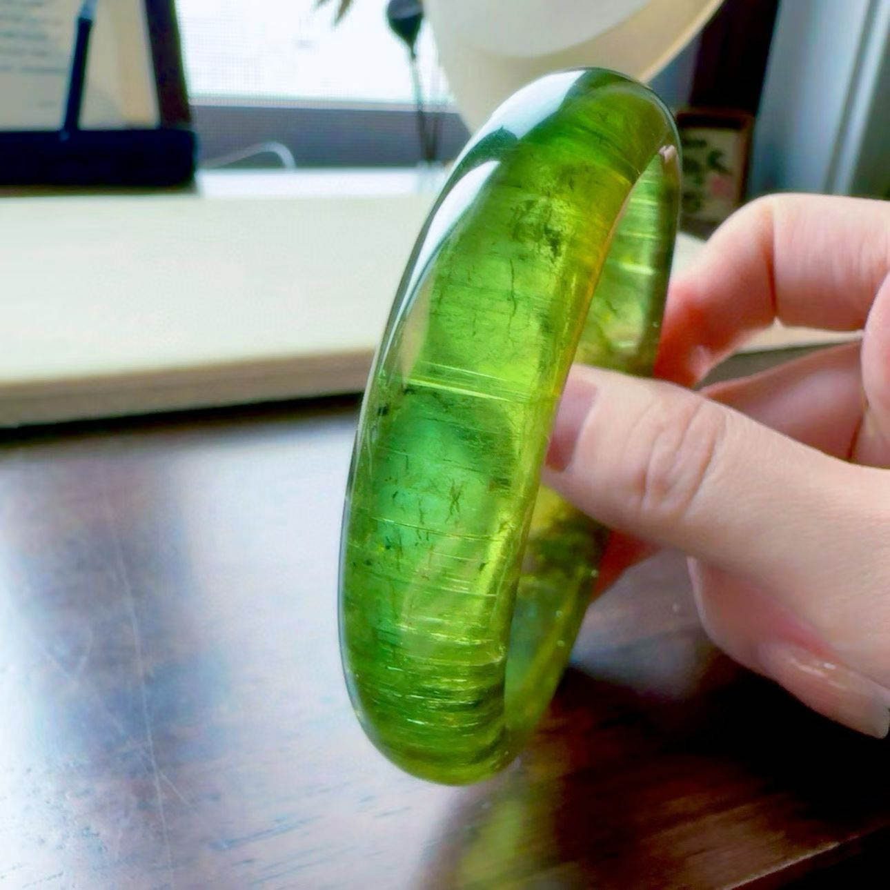 魅晶天然水晶晶体通透绿碧玺手镯