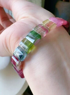 魅晶天然水晶晶体通透绚丽多彩西瓜碧玺手牌