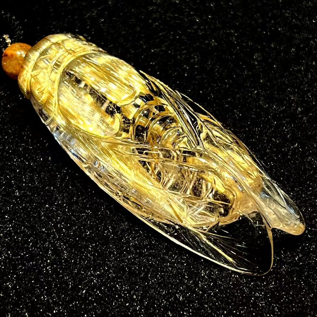 魅晶天然水晶晶体通透钛晶金蝉知了吊坠