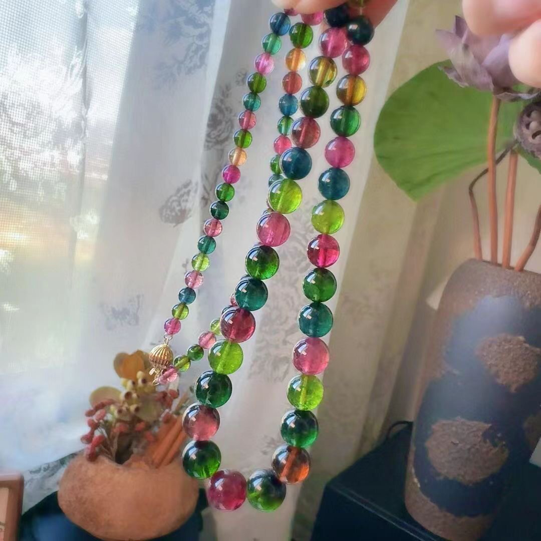 魅晶天然水晶晶体通透浓彩色碧玺塔链手链