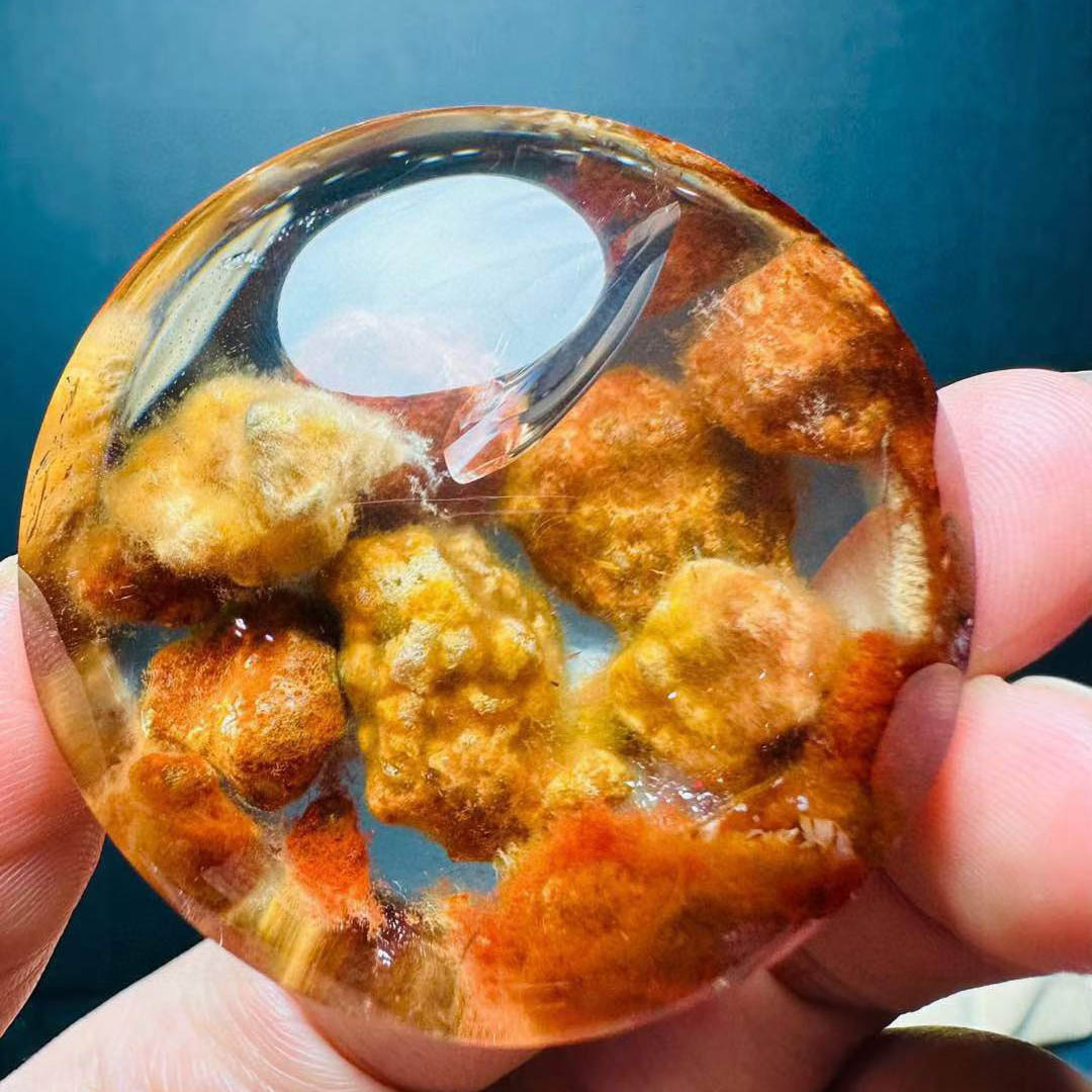 魅晶天然水晶俏色兔毛聚宝盆吊坠