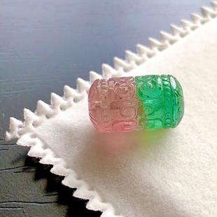 魅晶天然原矿戒面料晶体通透红绿西瓜回纹碧玺桶珠裸石