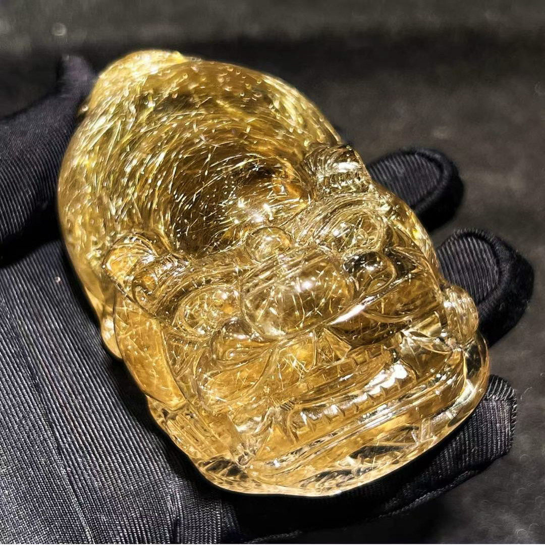 魅晶天然水晶晶体通透金发晶貔貅把件摆件