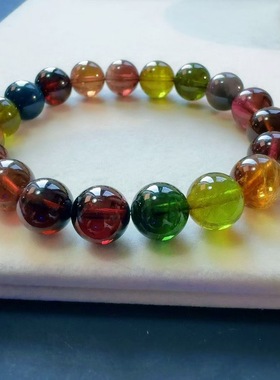 魅晶天然水晶晶体通透老矿色浓郁醇厚碧玺手链