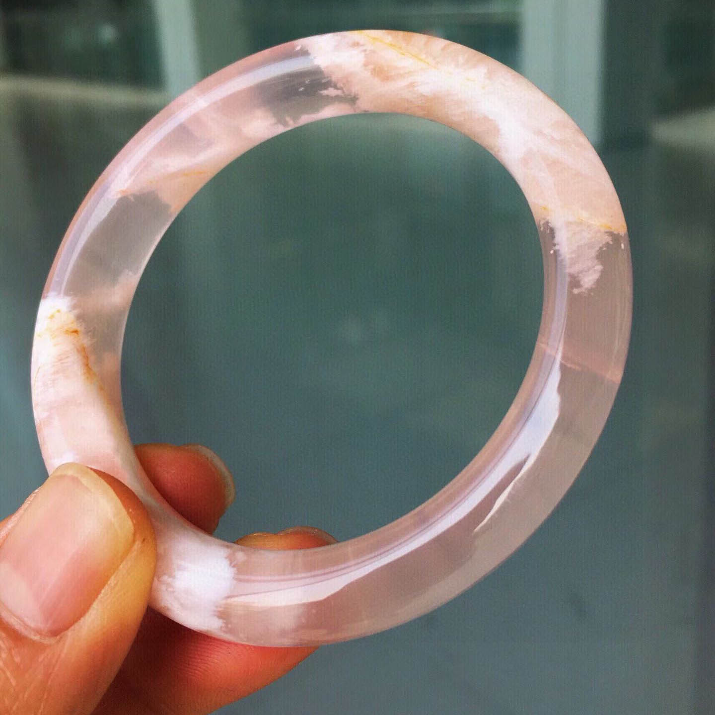 魅晶天然水晶西柚粉雪花幽灵手镯