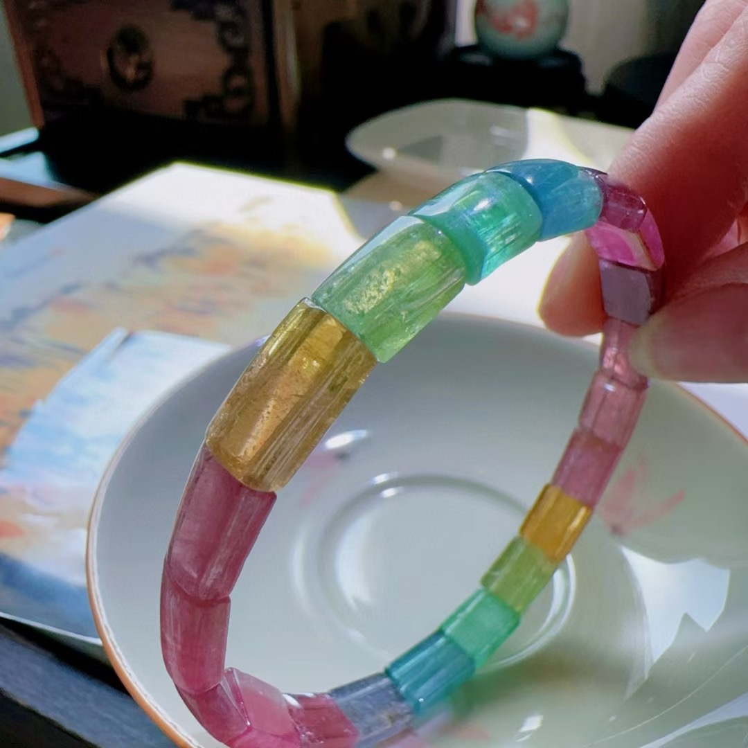 魅晶天然水晶晶体通透镯型碧玺手牌手链