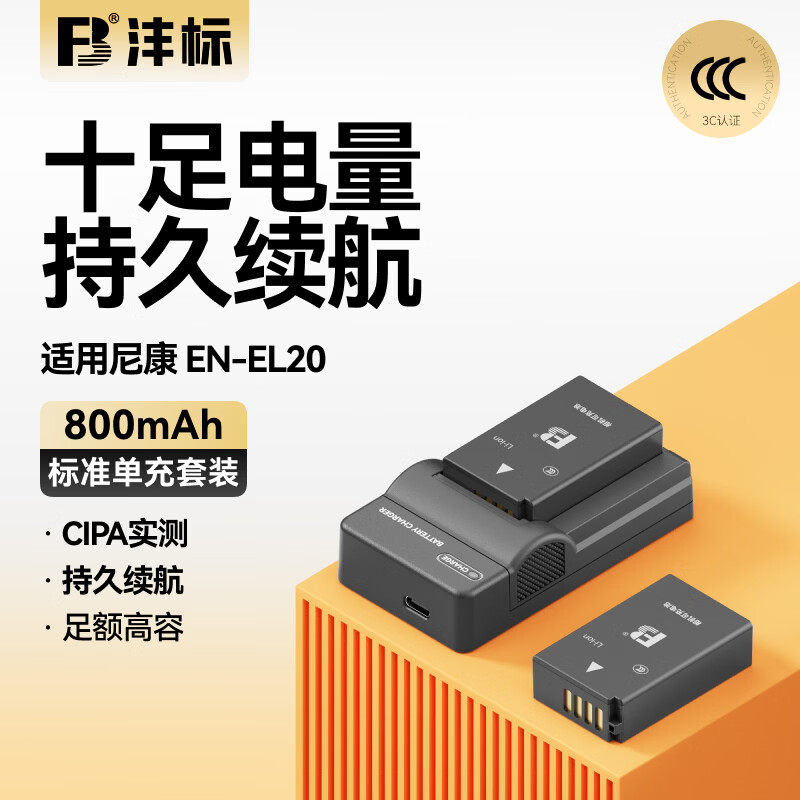 沣标EN-EL20电池适用于尼康COOLPIX P1000 P950 J1 J2 J3 V3X AW1相机锂电池 电板 微单充电器 数码配件