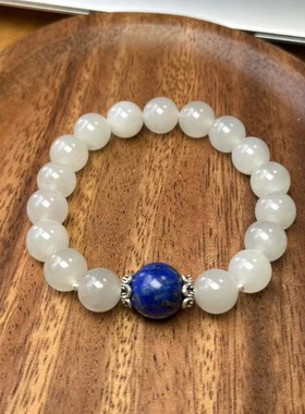 大珠径纯天然青金石和浅烟紫手串