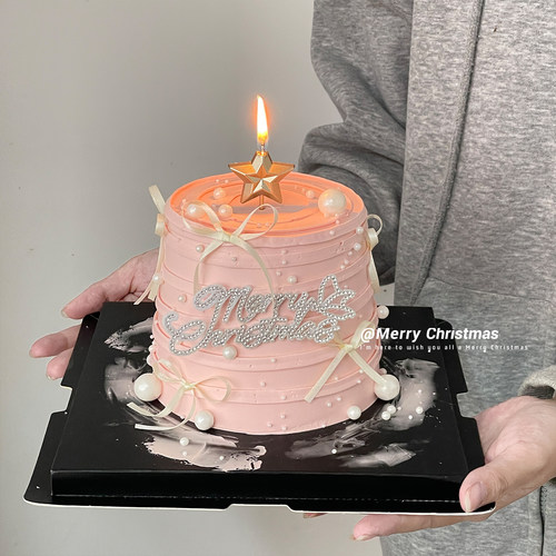 2025圣诞节蛋糕装饰摆件唯美蝴蝶钻石圣诞快乐五角星蜡烛装扮插件