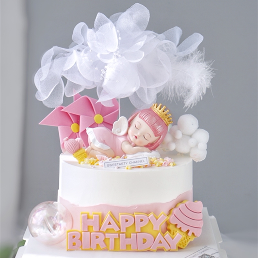 烘焙蛋糕装饰摆件爱莎凯勒小公主网红生日快乐热气球彩虹甜品插牌