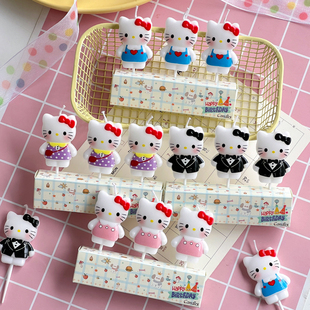 214情人节蛋糕装饰卡通蝴蝶结kt猫蜡烛摆件情侣告白表白生日装扮