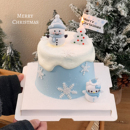 2025圣诞节蛋糕装 饰卡通可爱kt猫雪人摆件雪花圣诞快乐小插旗插件