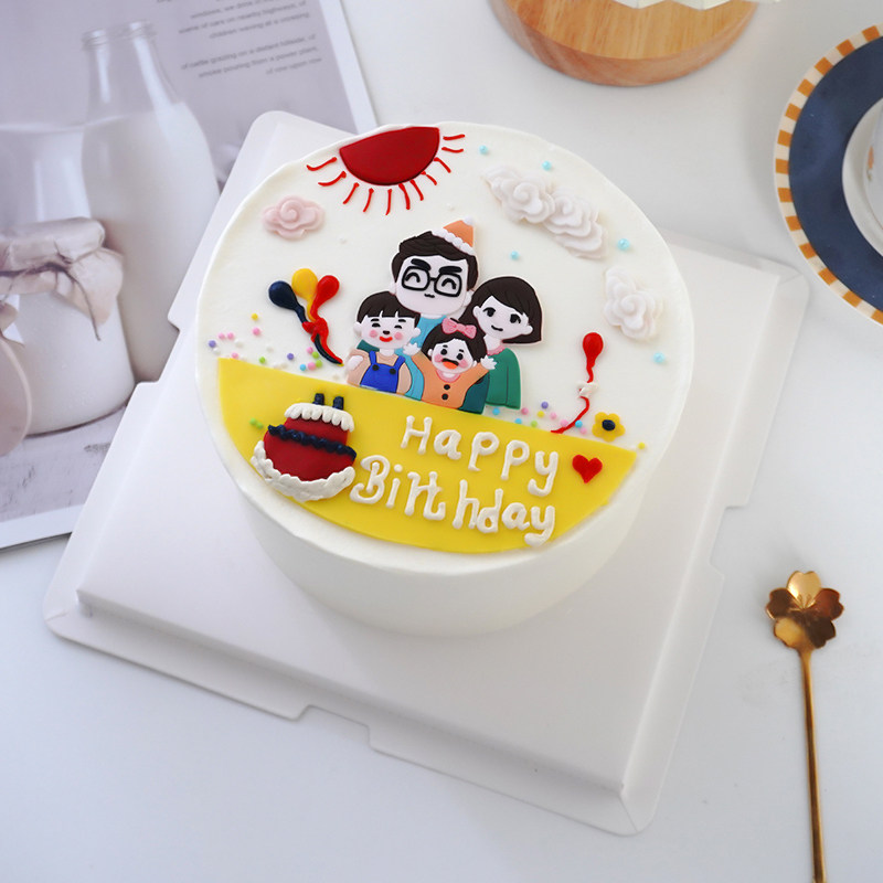 温馨团圆一家四口蛋糕装饰品摆件爸爸妈妈家庭派对生日蛋糕插件