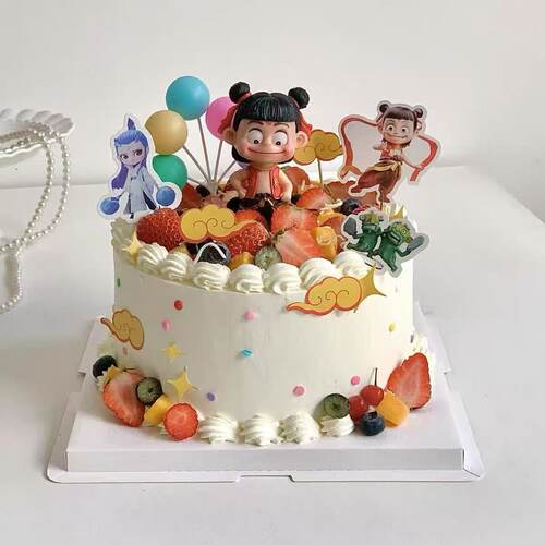 网红哪吒蛋糕装饰摆件卡通哪吒三太子男孩儿童生日装扮插牌插件