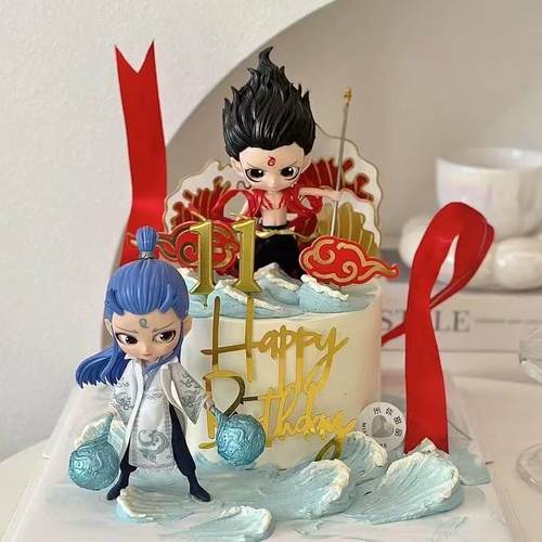 儿童节哪吒敖丙蛋糕装饰摆件