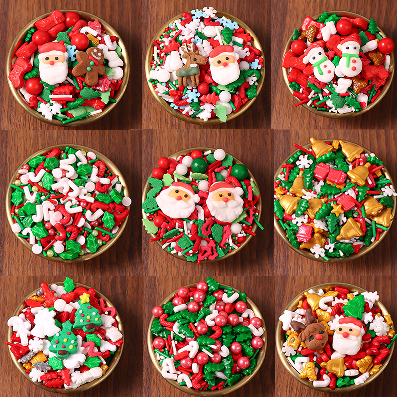 圣诞节糖珠拐杖树叶圣诞老人雪人糖牌圣诞树雪松糖针蛋糕装饰插件