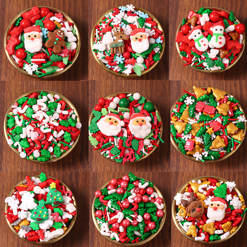 圣诞节糖珠拐杖树叶圣诞老人雪人糖牌圣诞树雪松糖针蛋糕装饰插件