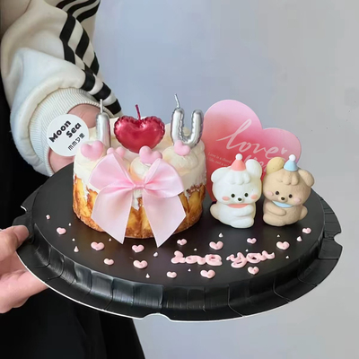2.14情人节卡通修狗蛋糕装饰摆件爱心蜡烛love卡片情侣表白装扮