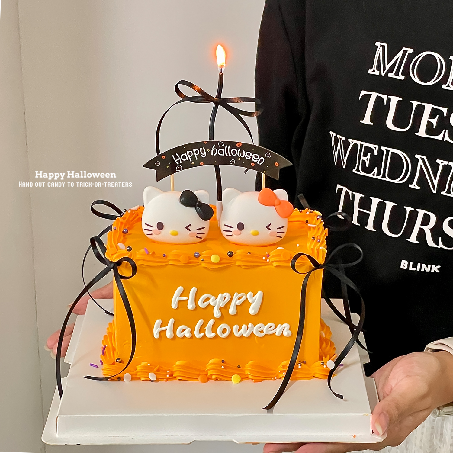 2025万圣节蛋糕装饰蝴蝶结猫咪摆件Halloween拱门插牌蜡烛插件