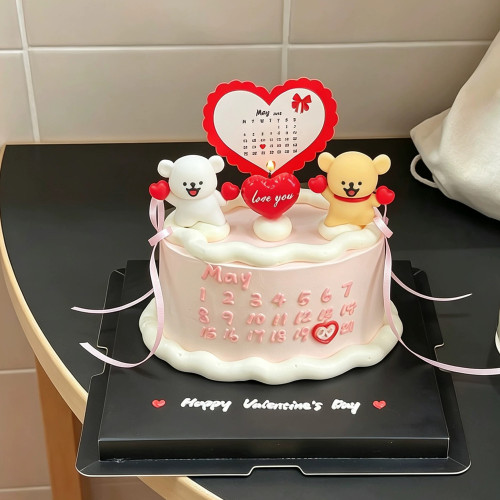 520情人节卡通线条小狗蛋糕装饰摆件情侣纪念日爱心love蜡烛插件
