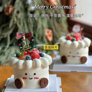 2025圣诞节创意手绘造型小脚饼干蛋糕装 饰圣诞蝴蝶结草圈叶子插件