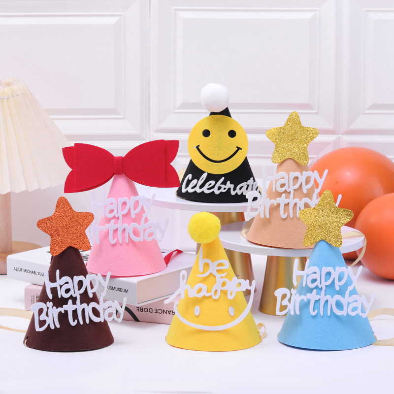 粉色蝴蝶结尖顶生日帽毛毡发箍笑脸韩式派对无纺布小尖帽ins装扮,节庆用品/礼品,节日装扮用品,淘宝优惠券,粉丝福利购,淘宝优惠卷
