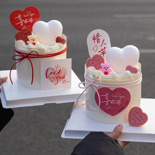 214情人节蛋糕装 扮插件 饰摆件发光灯爱心卡片情侣告白小熊蜡烛装
