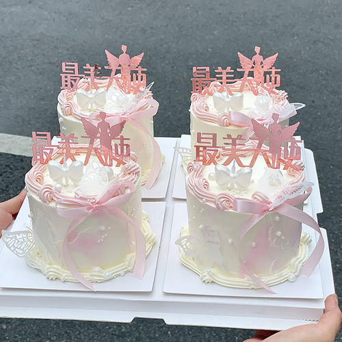 5.12护士节蛋糕装饰翅膀白衣天使亚克力插件蝴蝶结丝带装扮摆件