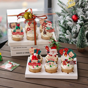 圣诞节纸杯蛋糕装 小熊杯子礼盒圣诞老人铃铛摆件 饰插件复古韩式