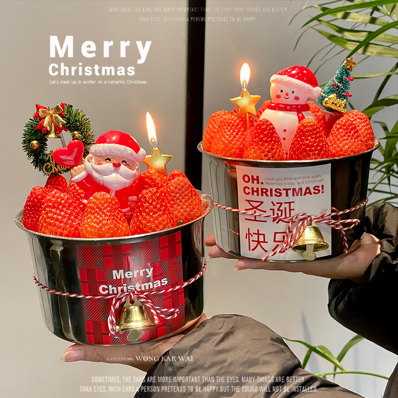 圣诞节蛋糕装饰不锈钢草莓盆
