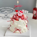 2025圣诞节草莓蛋糕装 饰爱心圣诞老人摆件圣诞快乐小旗子甜品插件