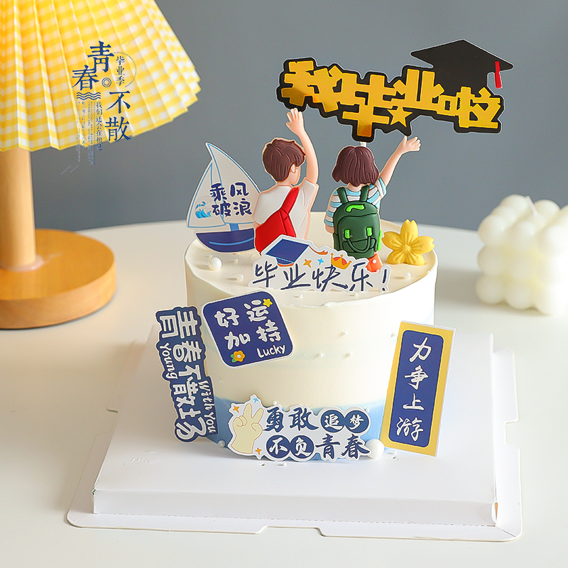 2025毕业季蛋糕装饰背包男孩女孩软胶插件我们毕业啦乘风破浪插牌