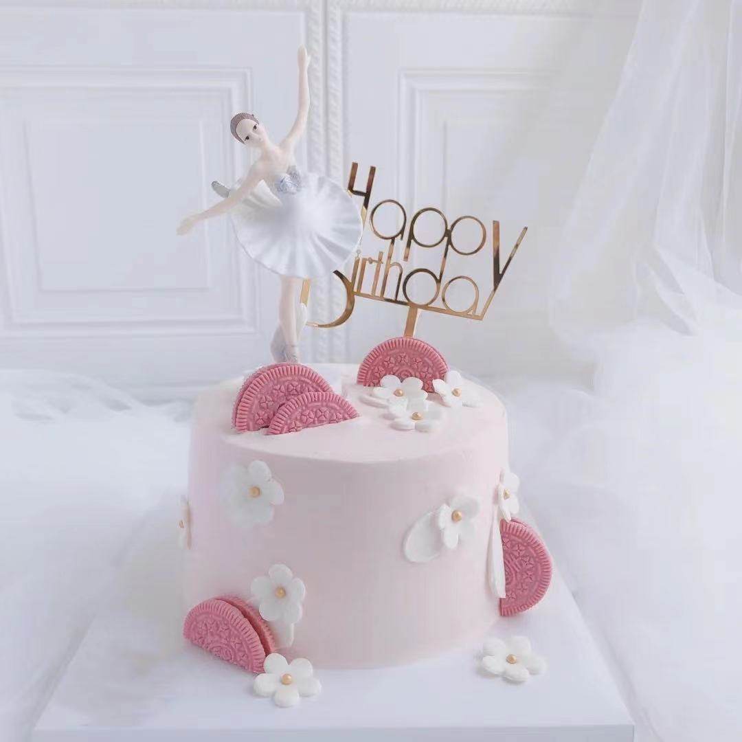 粉色跳舞芭蕾舞女孩蛋糕装饰摆件许愿塔舞蹈蛋糕生日插件少女配件