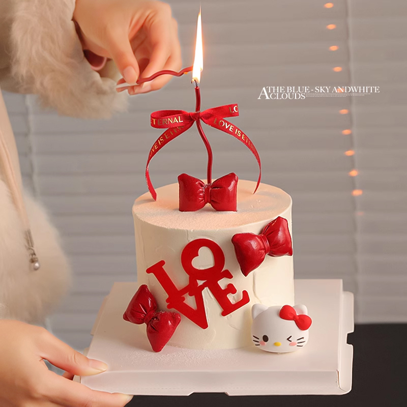 情人节kt猫蛋糕装饰爱心love摆件