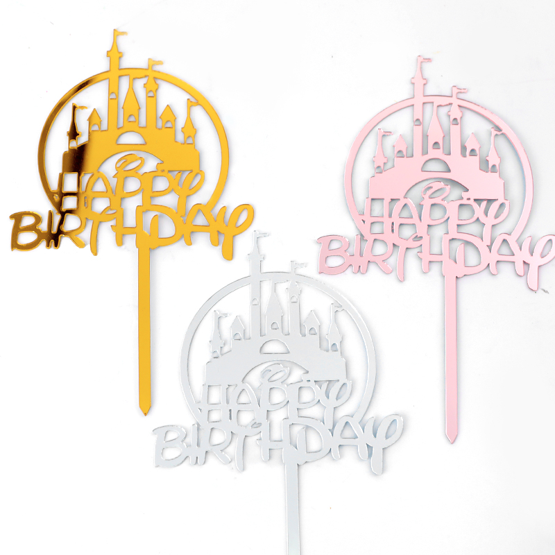 银色插牌城堡装扮甜品台生日蛋糕