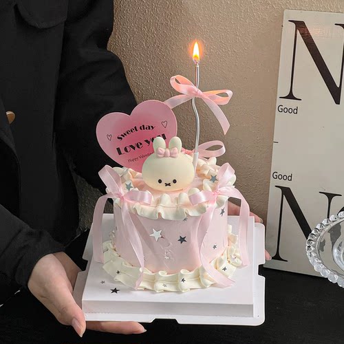 520情人节可爱兔子蛋糕装饰摆件情侣告白爱心love卡片插牌插件