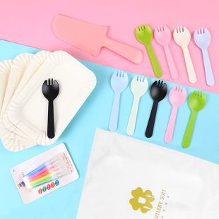 烘焙蛋糕餐具刀叉盘套装一次性生日蛋糕刀叉盘套装蛋糕餐盘叉组合