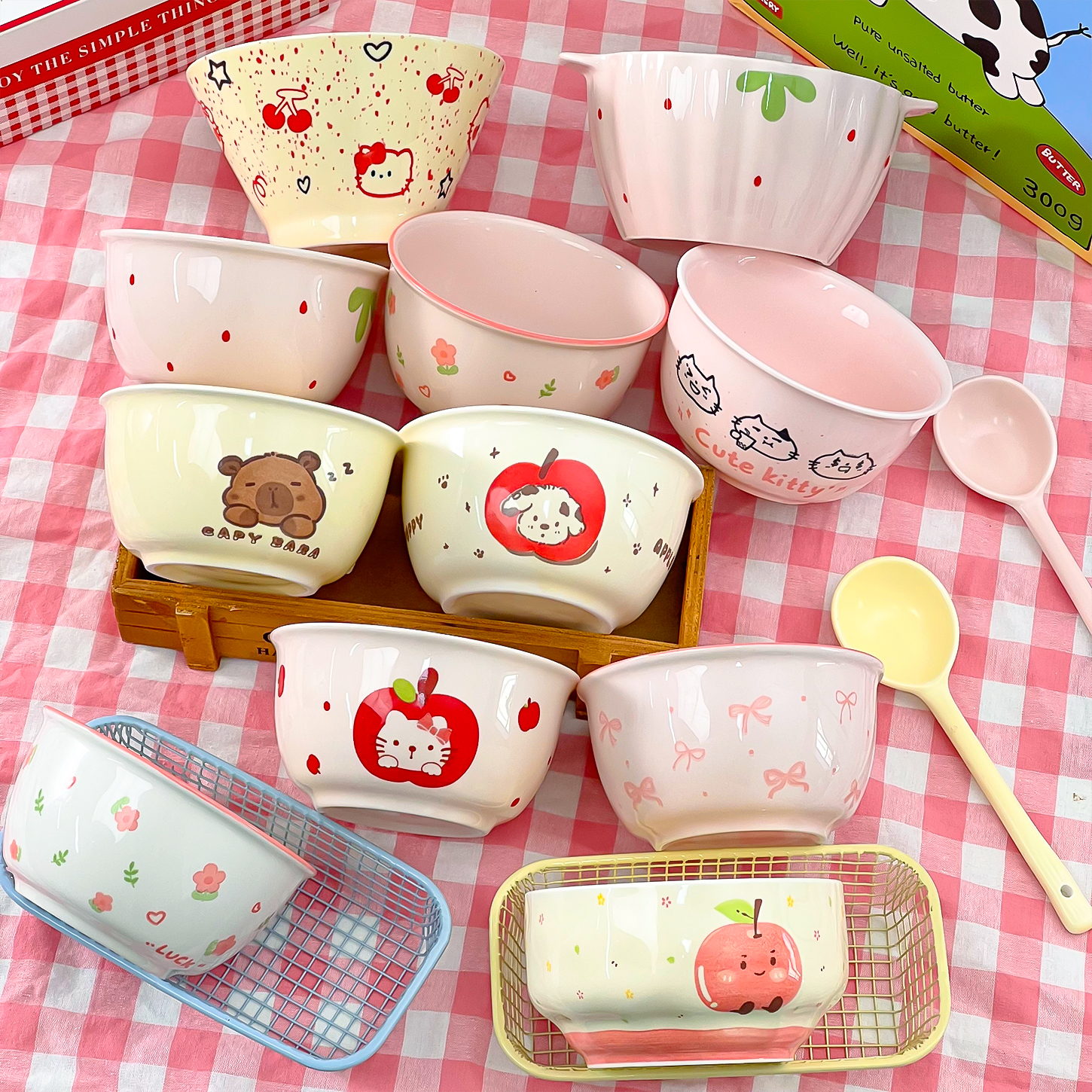 网红同款圣诞节新年草莓碗蛋糕装饰卡通陶瓷碗勺子甜品奶油蛋糕碗