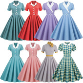 法式 少女港风温柔复古格子连衣裙表演出减龄Polo短袖 中长大摆裙子