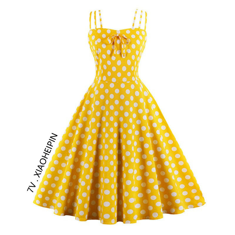 欧美复古夏季加大码波点吊带裙中长款大摆海边度假甜美女装连衣裙,女装/女士精品,连衣裙,淘宝优惠券,粉丝福利购,淘宝优惠卷