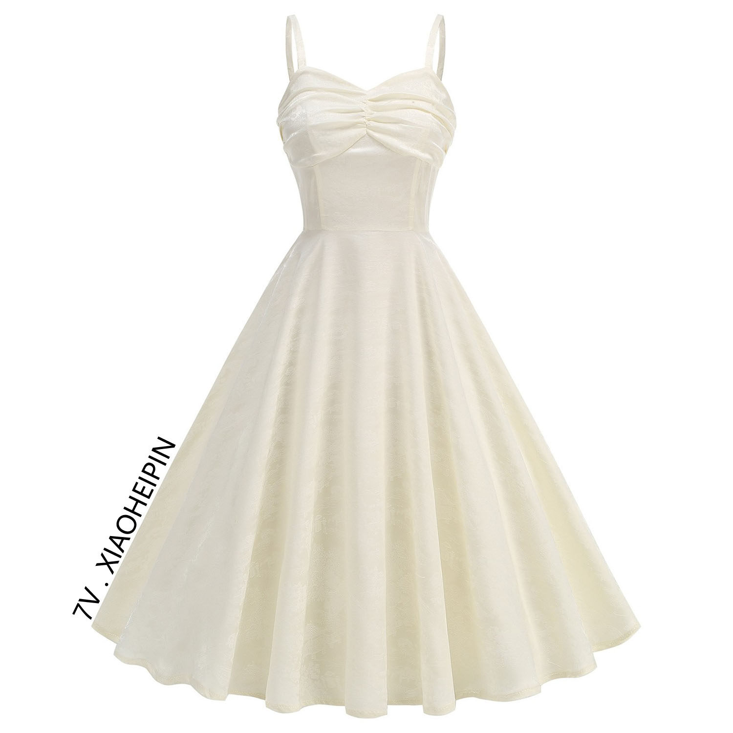 白色提花吊带连衣裙优雅气质仙女森系收腰中长大摆垂感港风小个子