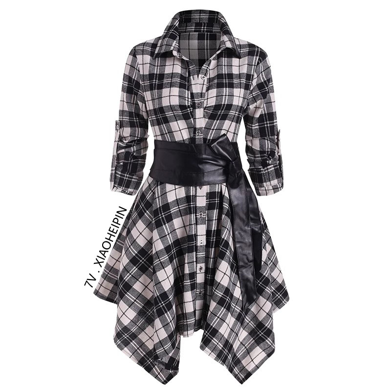 格子格纹英伦收腰不规则裙