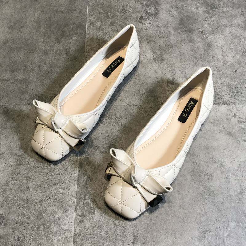 鞋子女2022年新款春款单鞋平底鞋浅口方头蝴蝶结仙女晚晚风温柔鞋