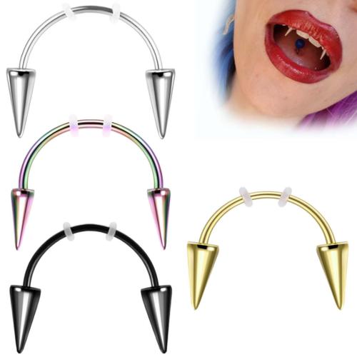 2个装欧美不锈钢唇钉德古拉钉唇牙系带微笑钉恶魔钉吸血鬼虎牙钉
